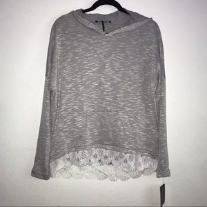 NWT Grey hoodie sweater with lace at bottom XL